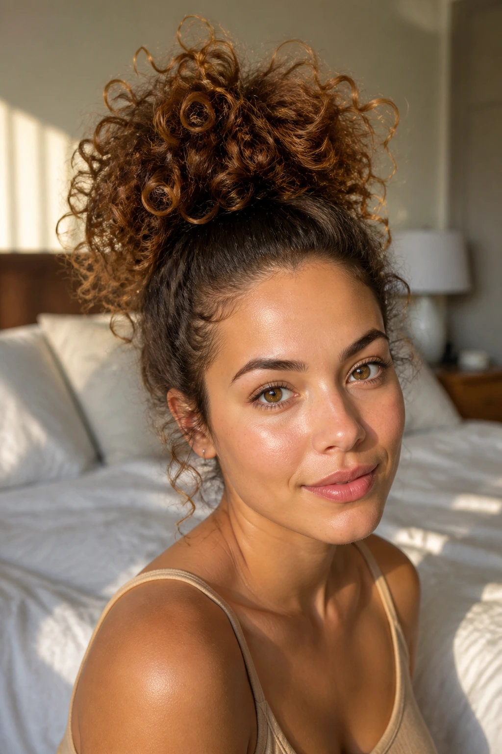 High topknot halo on real person with halo of curls