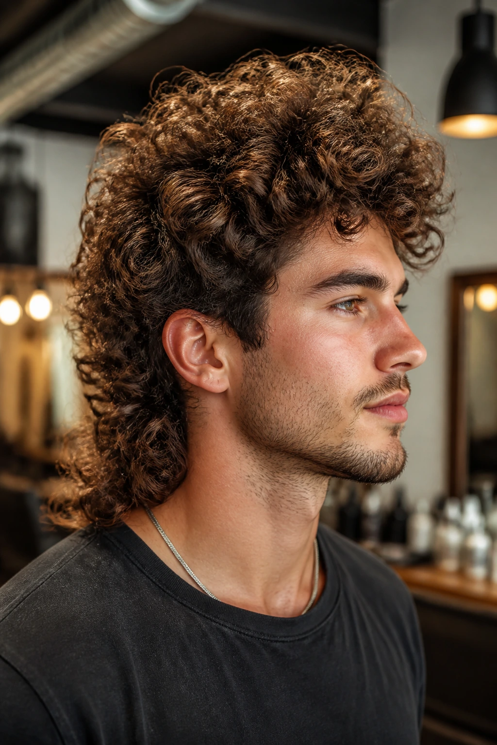 Real person with a high-volume halo mullet showing lifted crown and long back