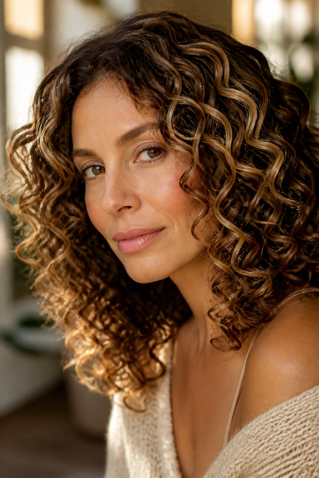 Portrait of a person with highlighted curls showing defined ringlets and shine.