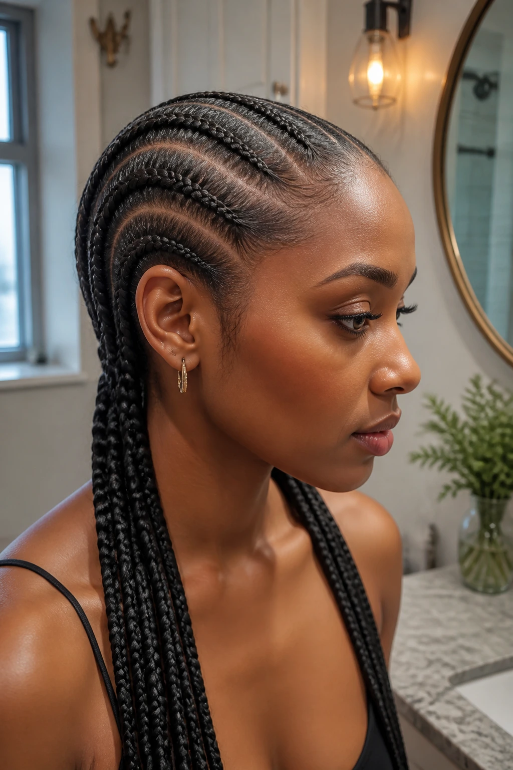 Close-up of a long, secure braid held in place on a real person