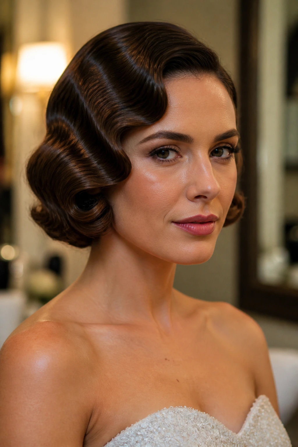 Bridal Hollywood bob with vintage finger waves