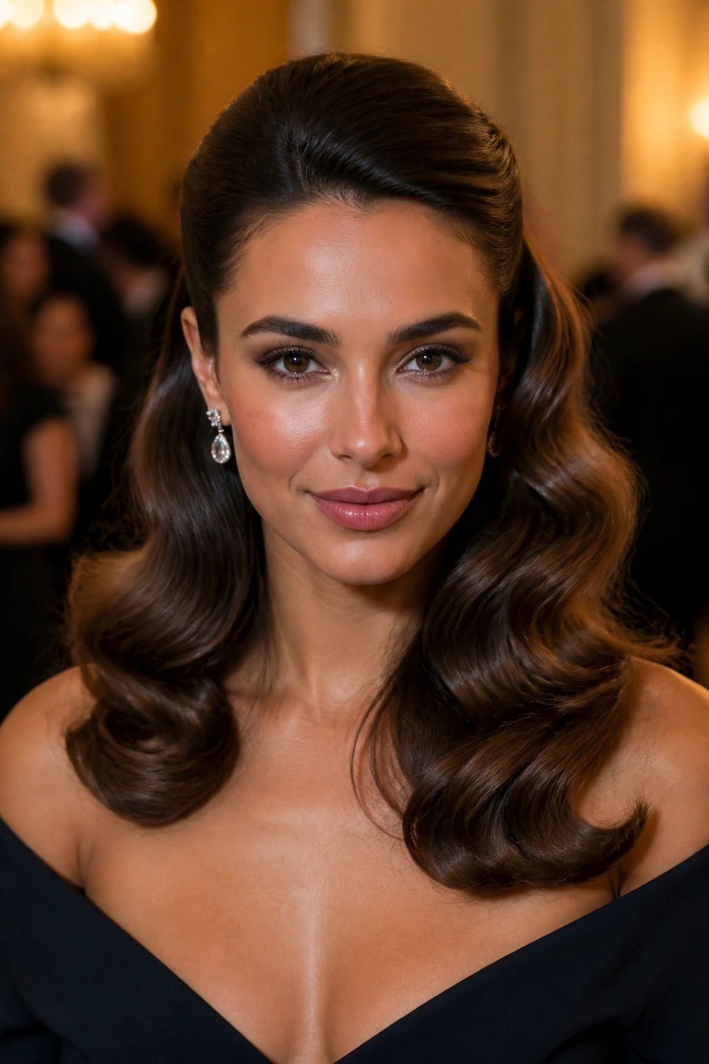 Real woman with Hollywood waves and a hidden barrette for a front-soft, back-curve look