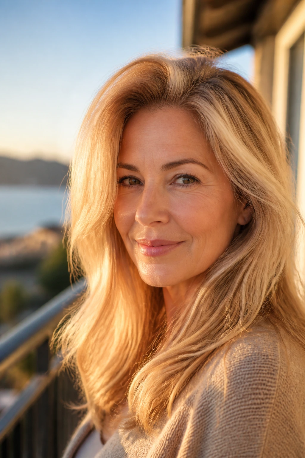 Honey cream blonde hair with warm tones and soft waves on a real woman.
