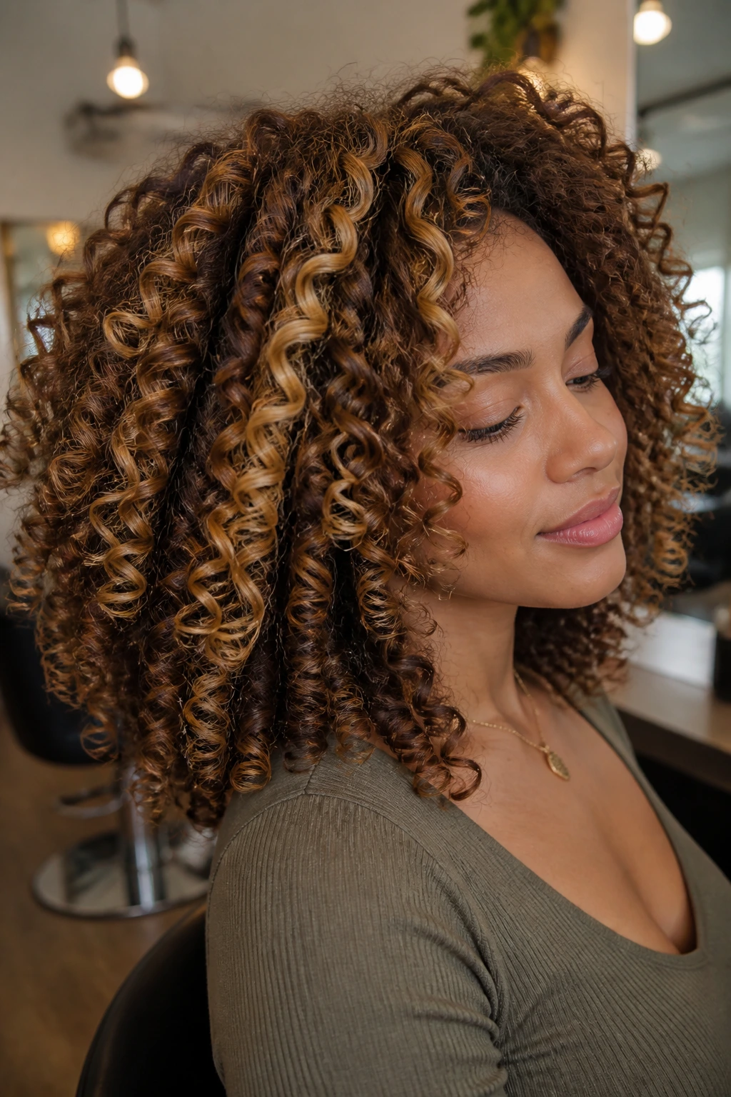 Dense curls with honey ribboning showing dimension