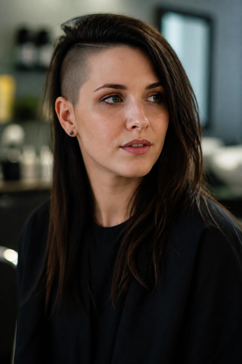 Portrait of a woman in a salon discussing shave options