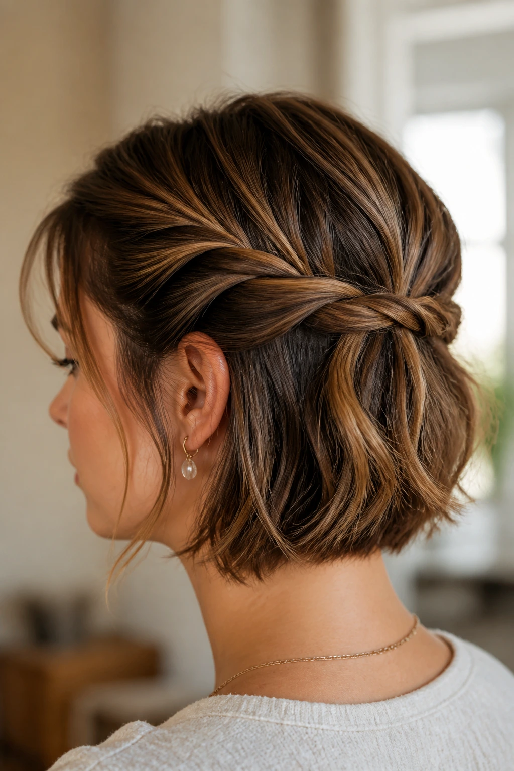 Close-up of a real person with an Infinity Twist woven crown