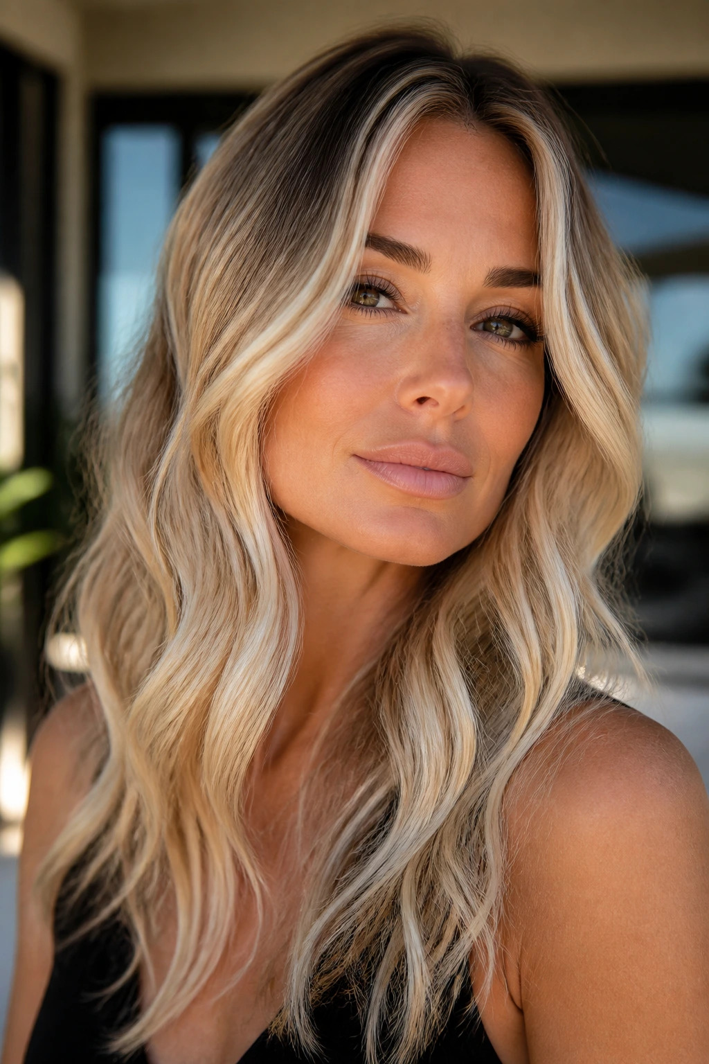 Portrait of woman with intentional blonde shade and loose waves