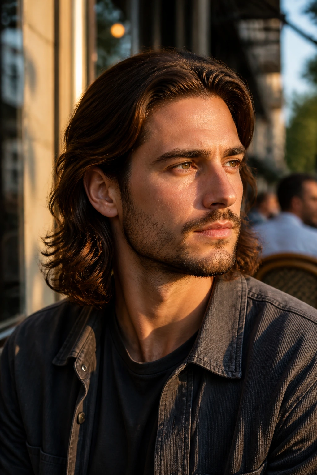 Portrait of a person with intentional long hair framing the face