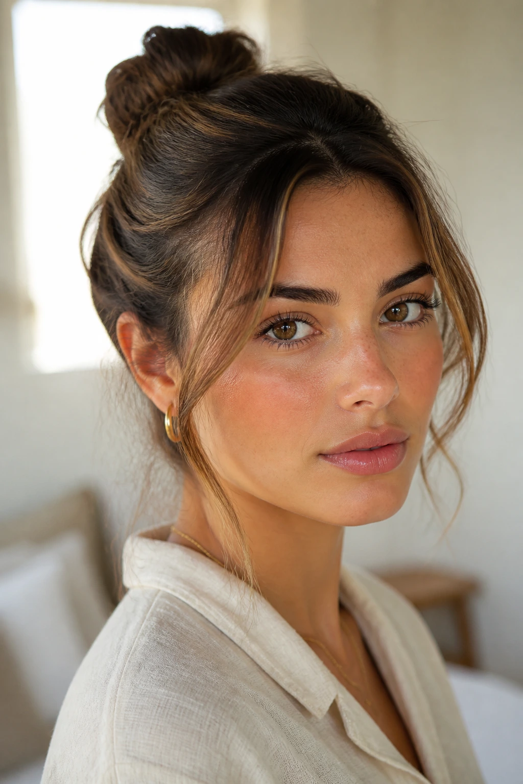 Portrait illustrating an intentional spring hairstyle with anchor and soft finishing