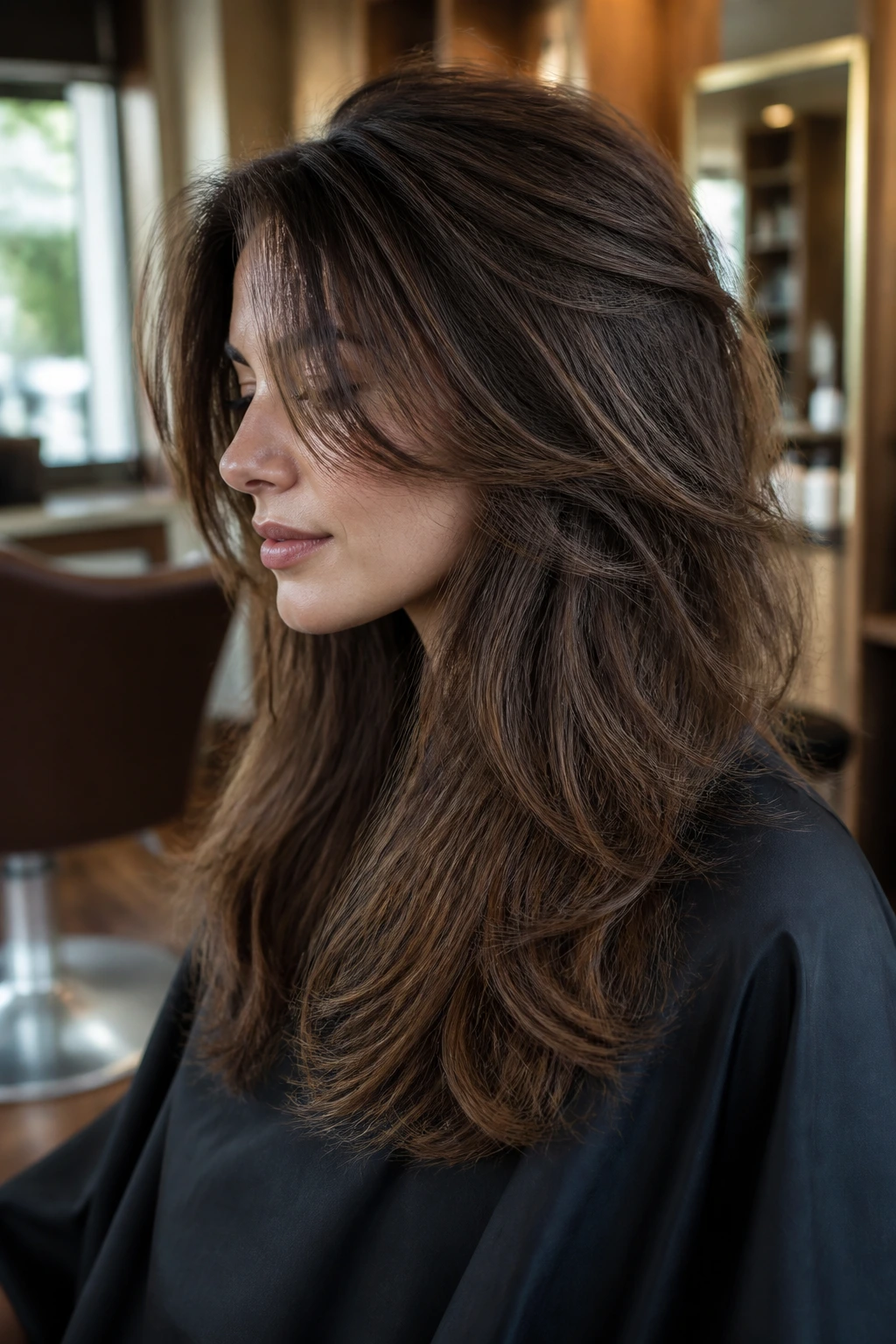 Close-up of thick hair showing internal debulking while outline stays clean