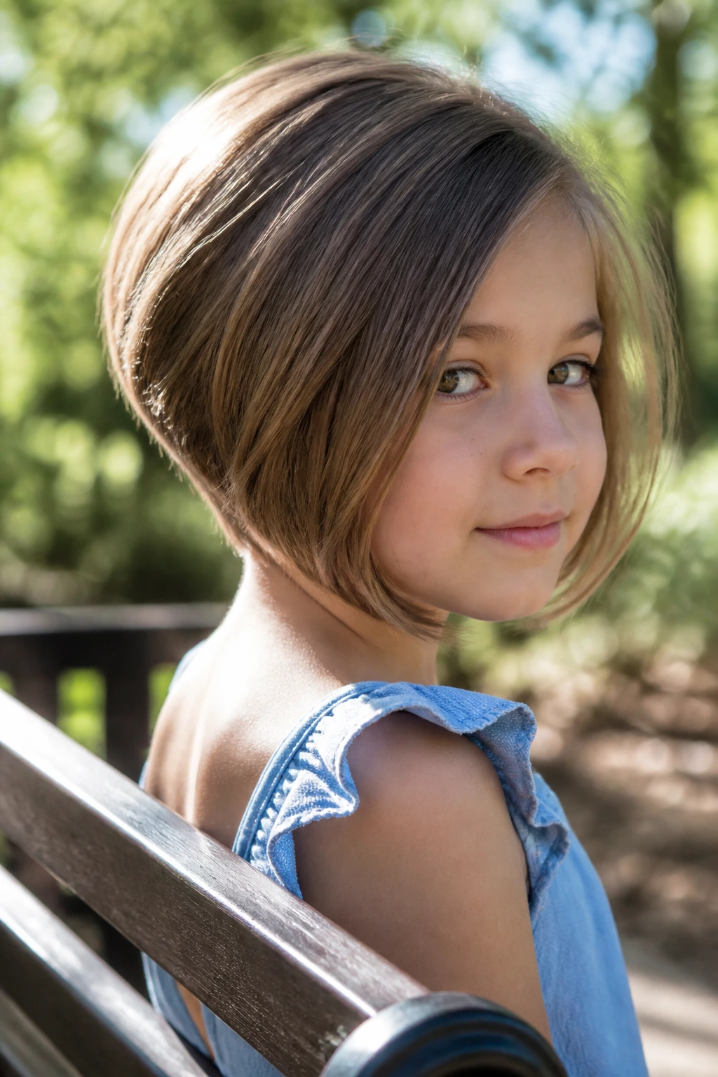 Close-up portrait of a real girl with an inverted bob.
