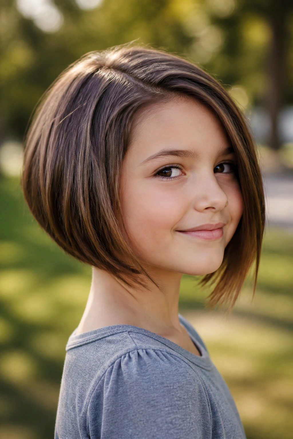 Portrait of child with inverted bob in park light