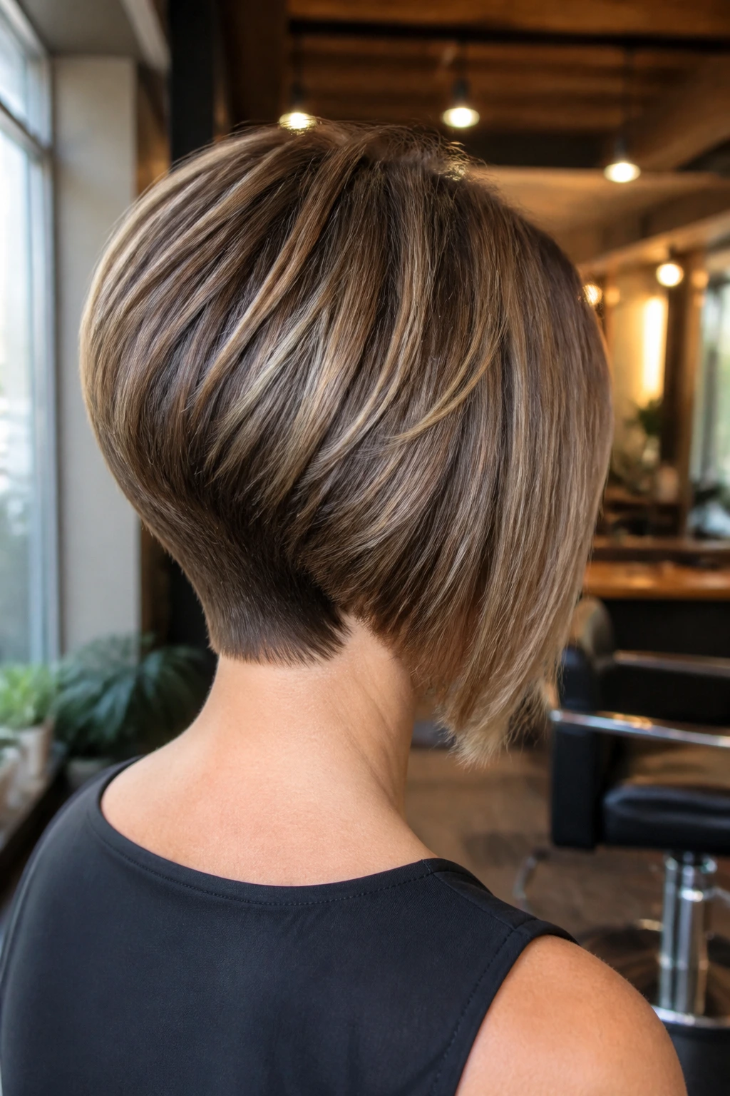 Back-of-head view of inverted bob with stacking on a real person