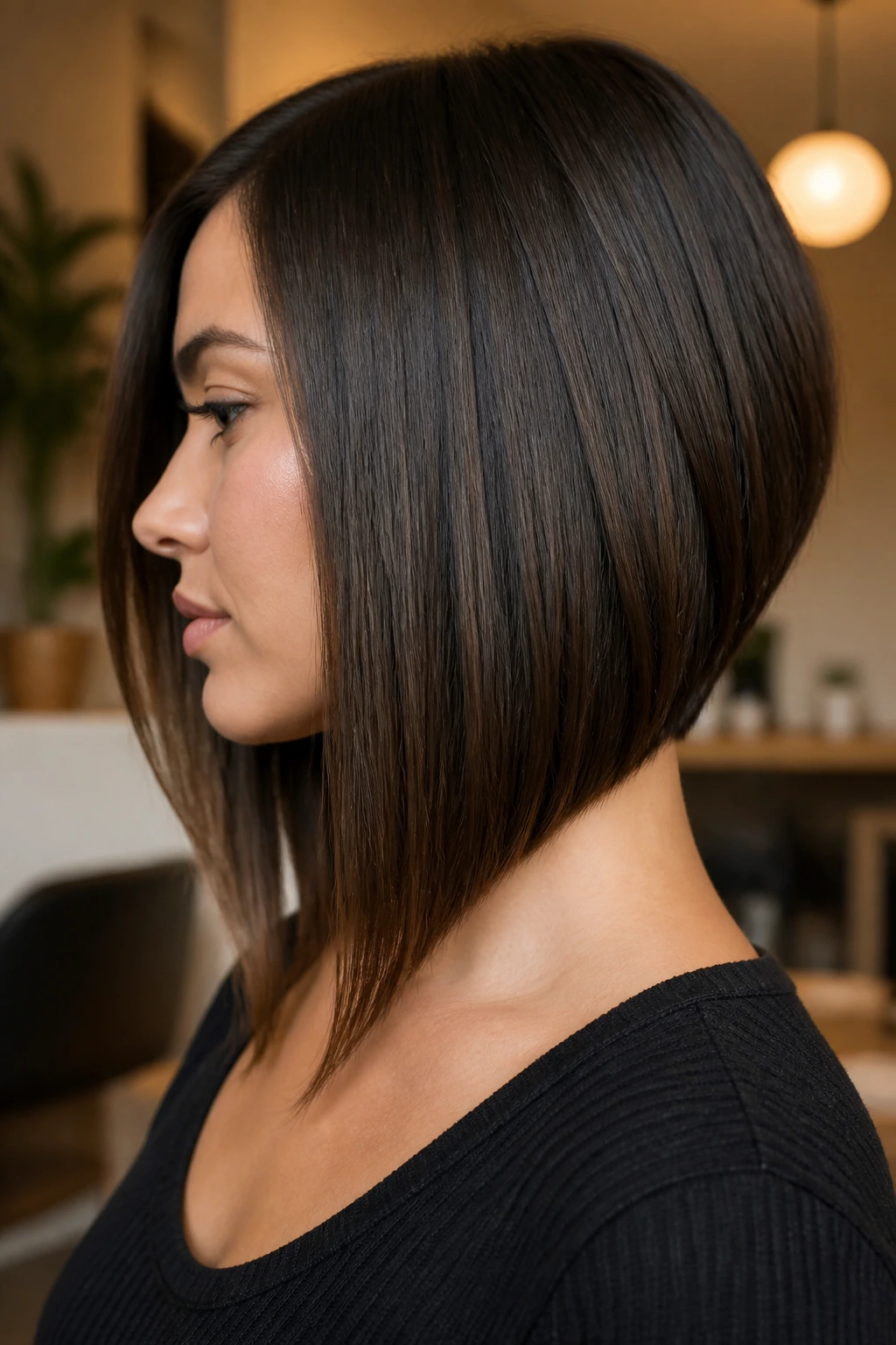 Portrait showing inverted lob with back shorter and front longer.