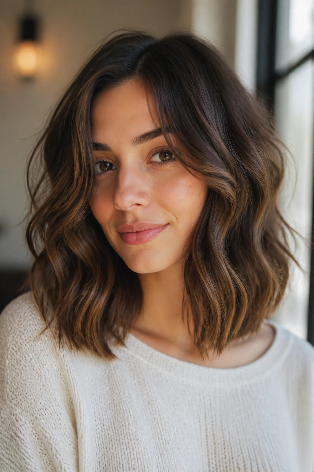 Portrait of a woman with invisible-layer lob showing smooth outer edge