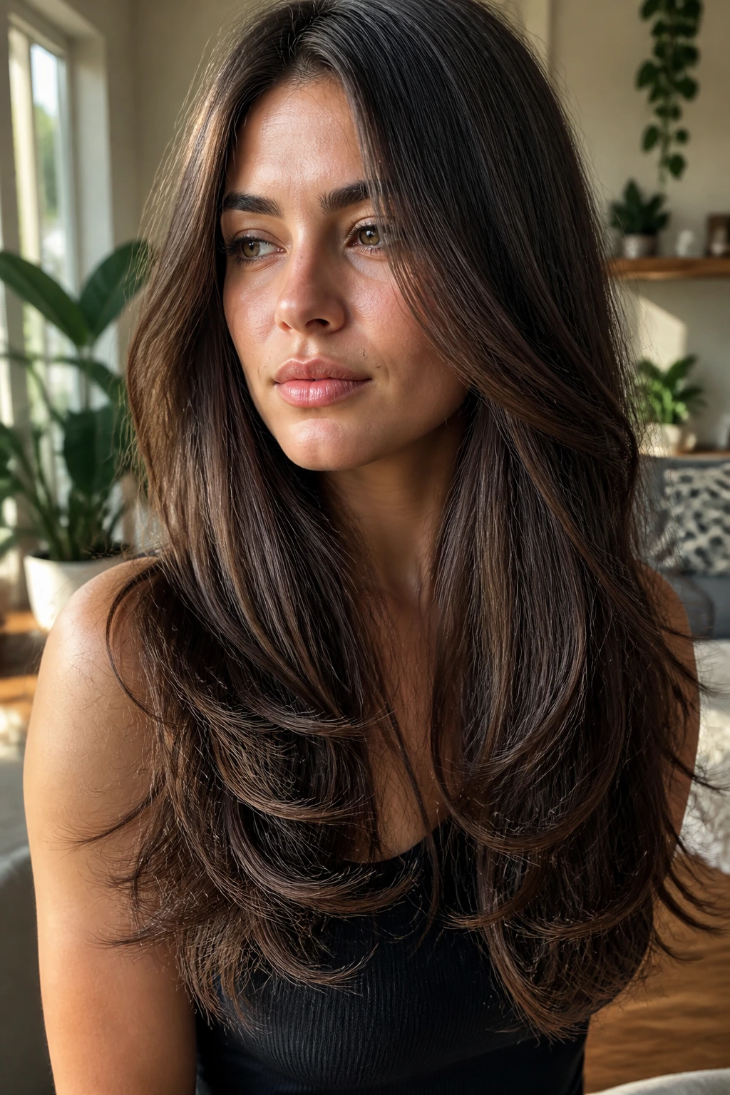 Close-up portrait of a woman with invisible layers keeping ends full