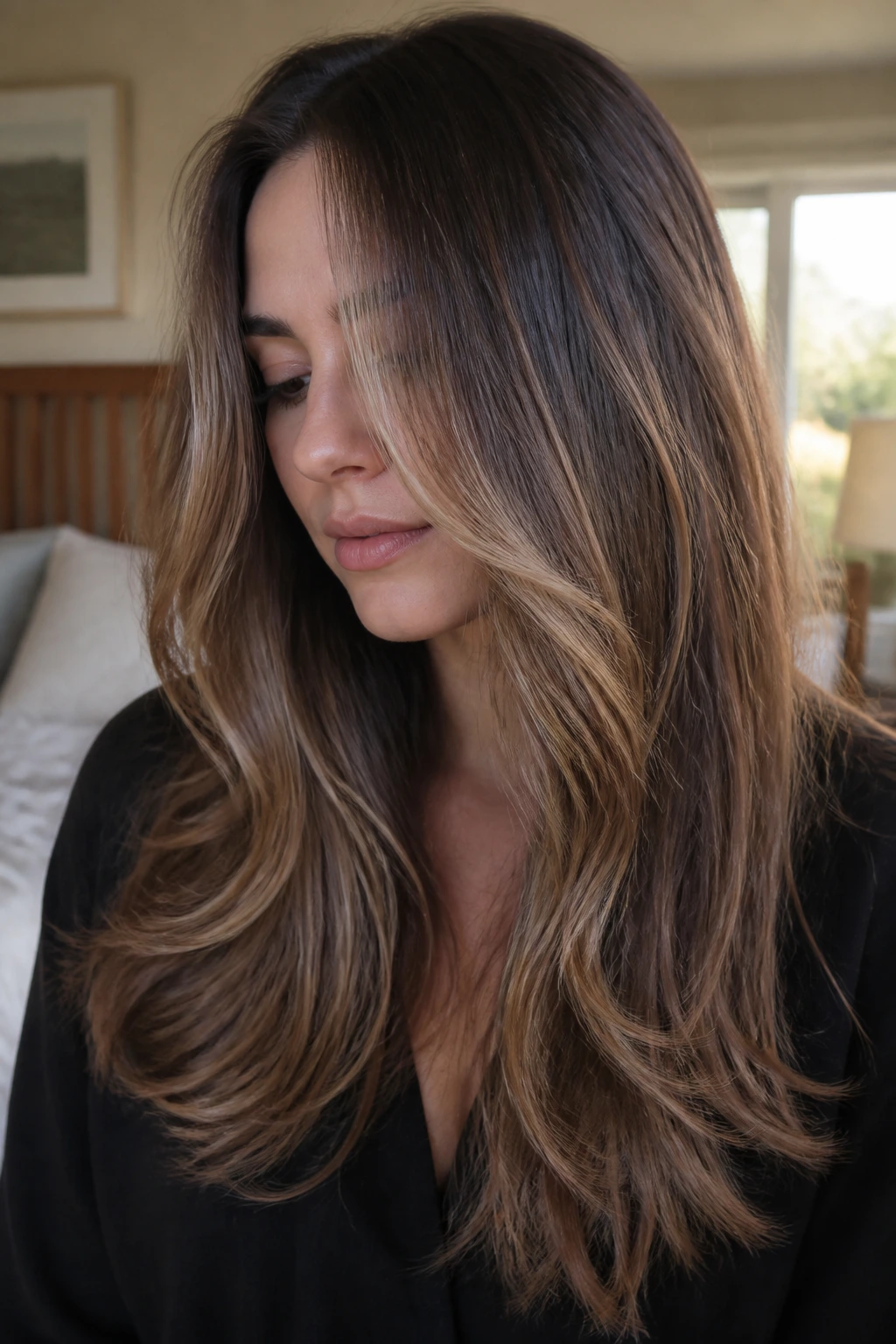 Portrait of a woman with invisible layers showing smooth exterior and internal texture.