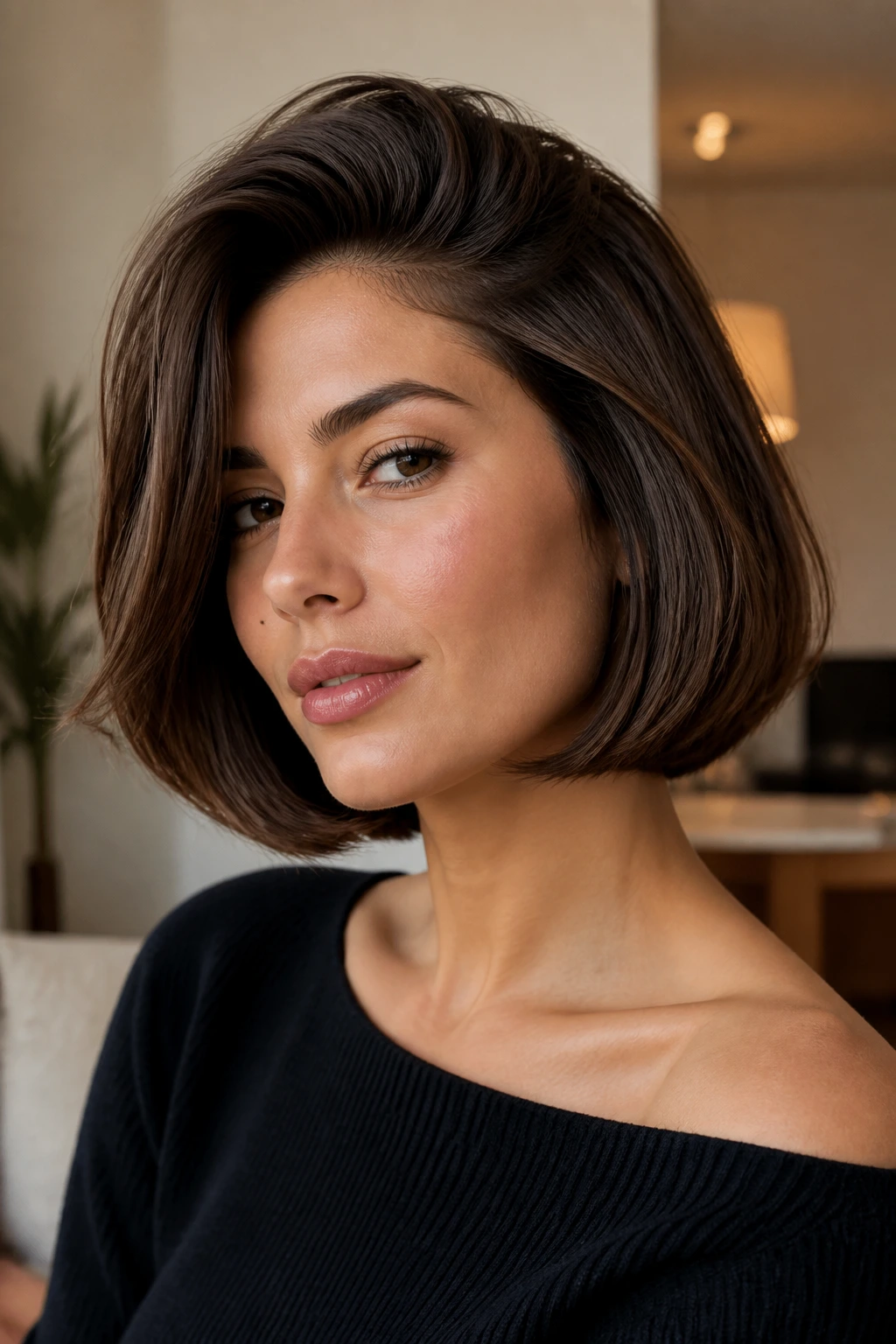 Portrait of a person with an Italian bob and crown lift