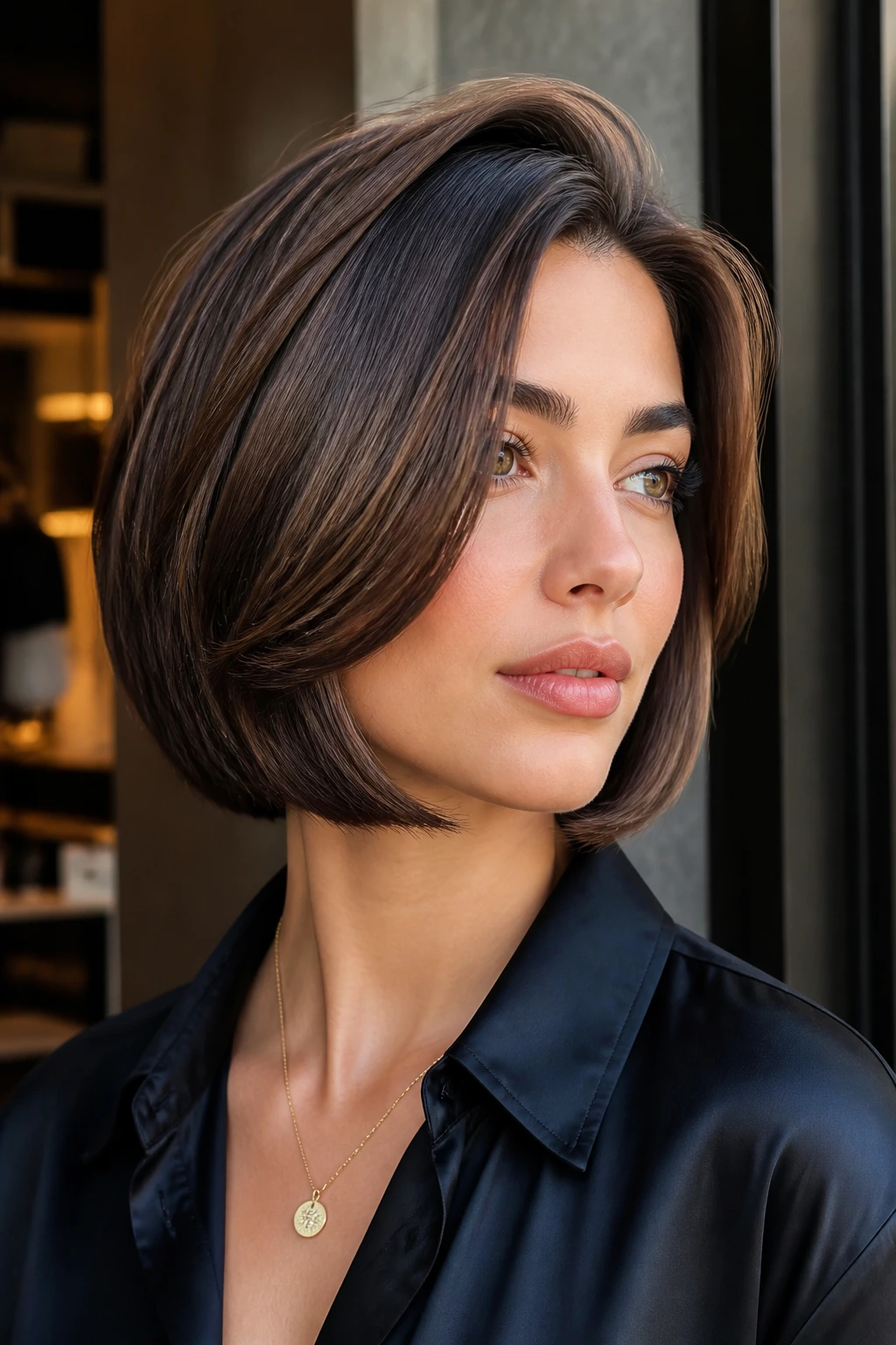 Close-up portrait with Italian bob and side-swept front pieces