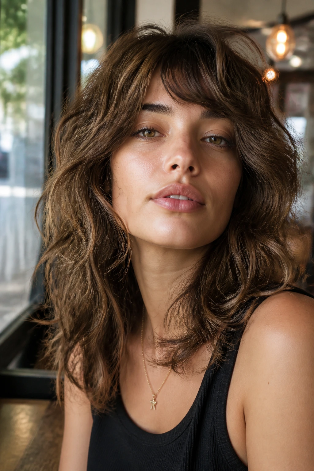 Real person with Italian shag hairstyle on wavy hair