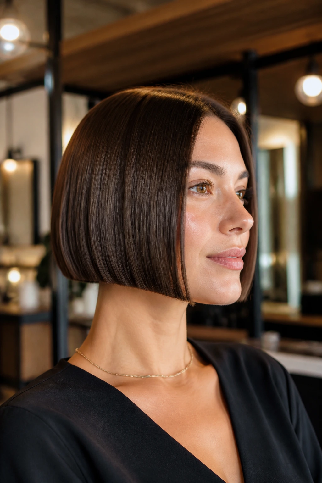 Portrait of a person with a jaw-grazing glass-line bob