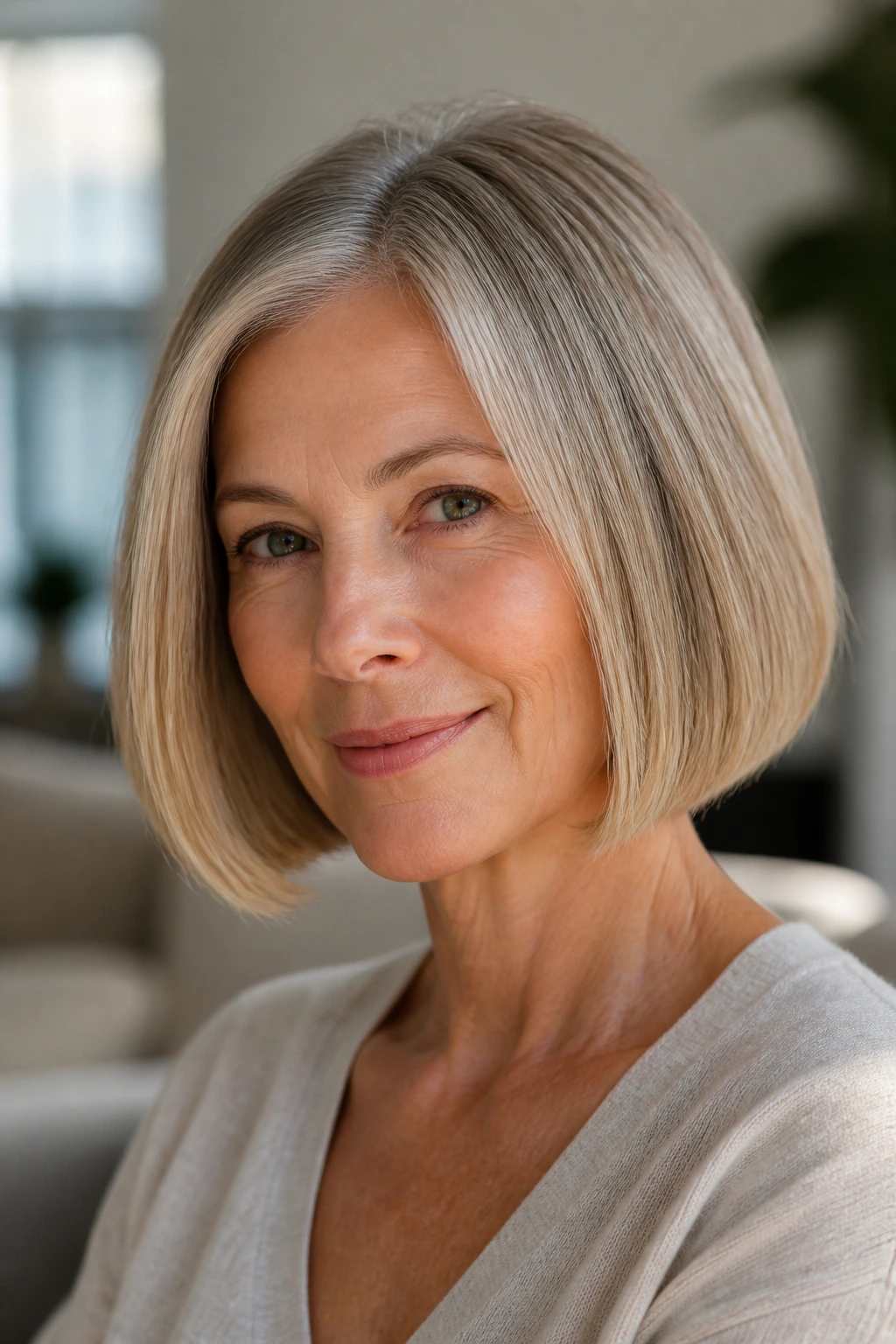 Portrait of woman with jaw-length blunt bob