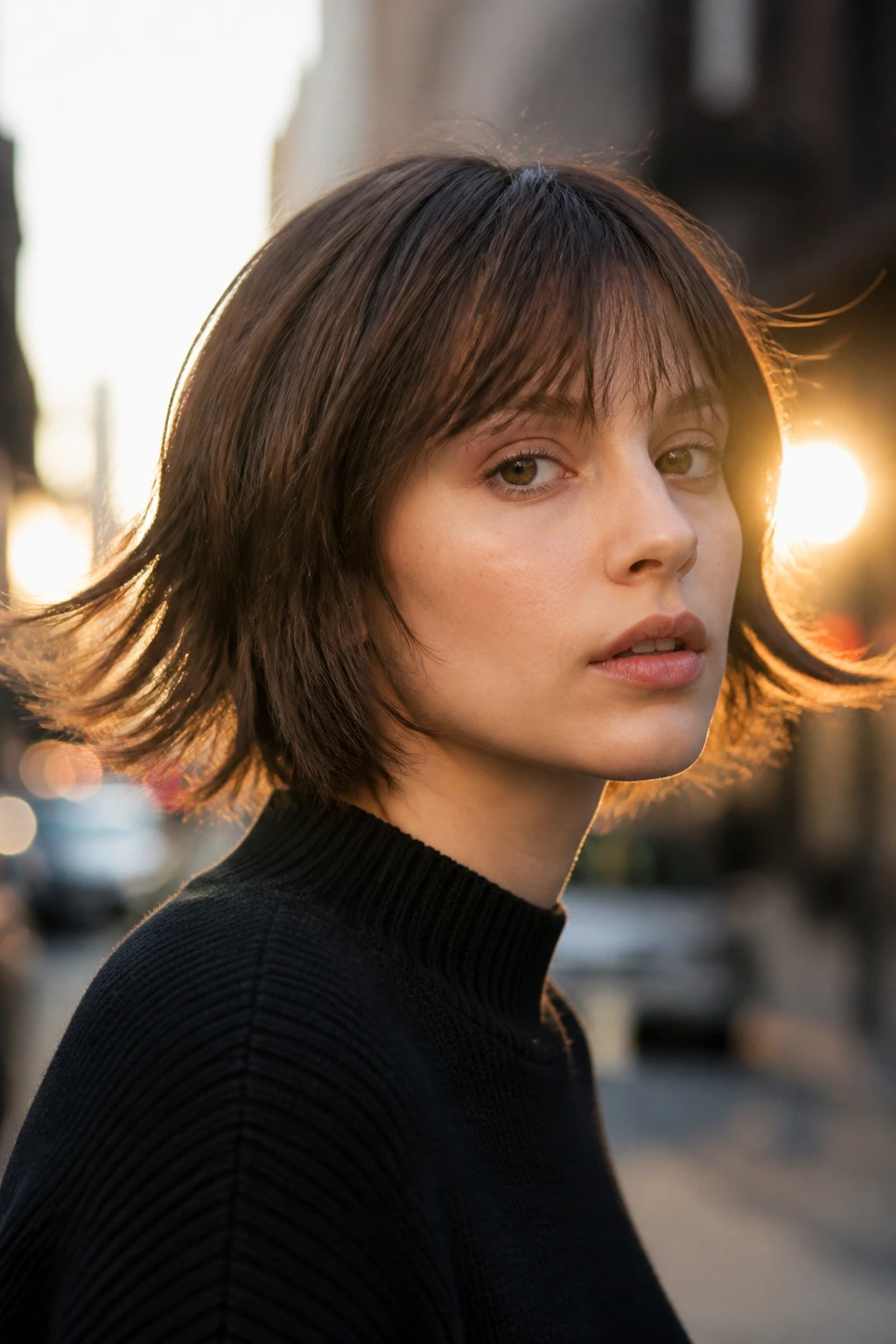 Close-up of real person with swingy jawline shag and light fringe