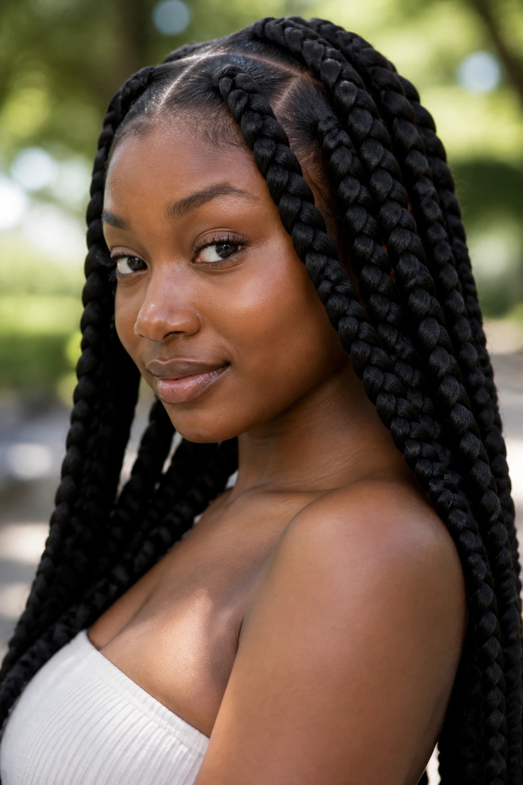Real person with jumbo box braids filling the frame