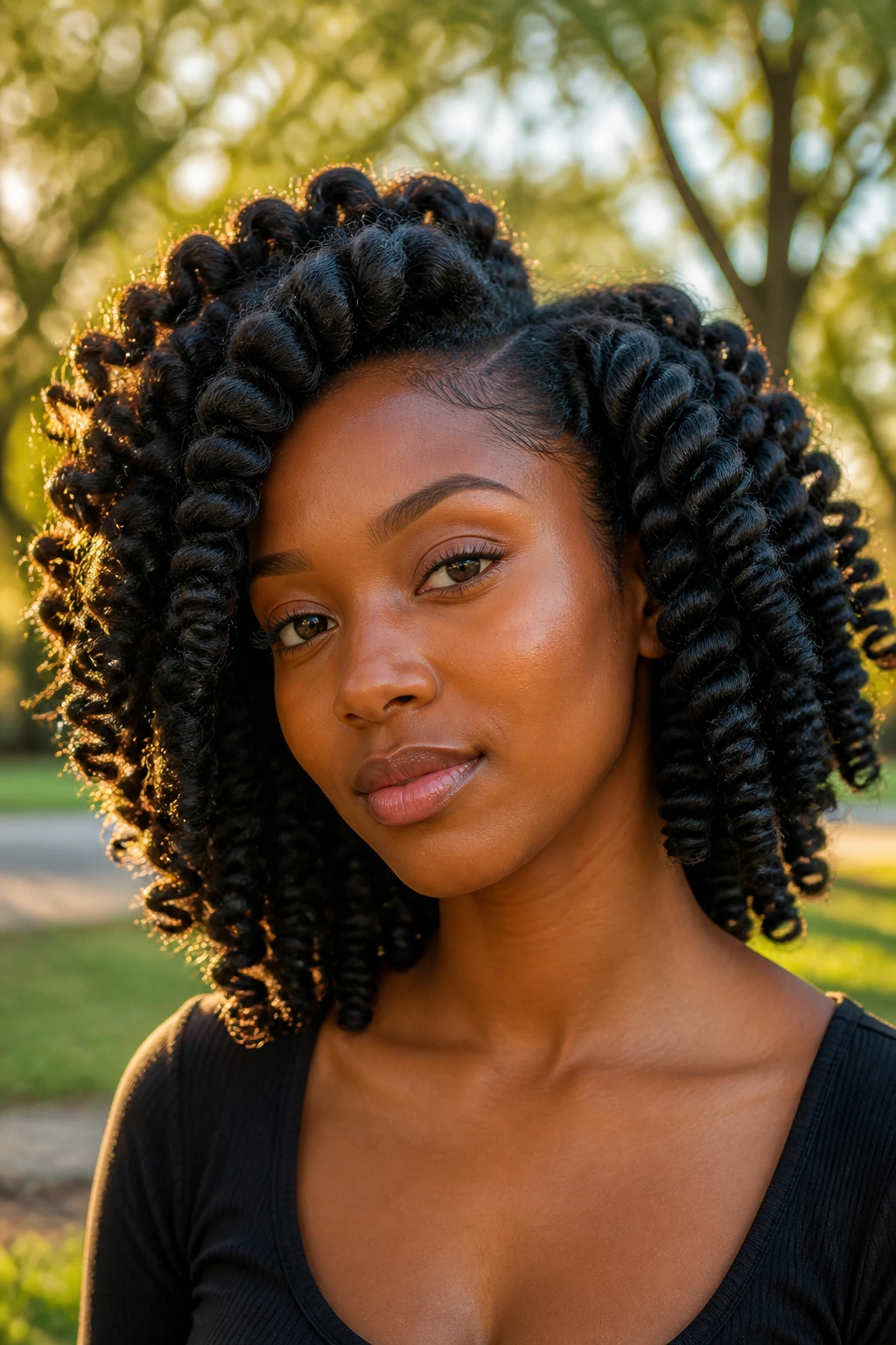 Portrait of jumbo coils with bigger shape on natural hair