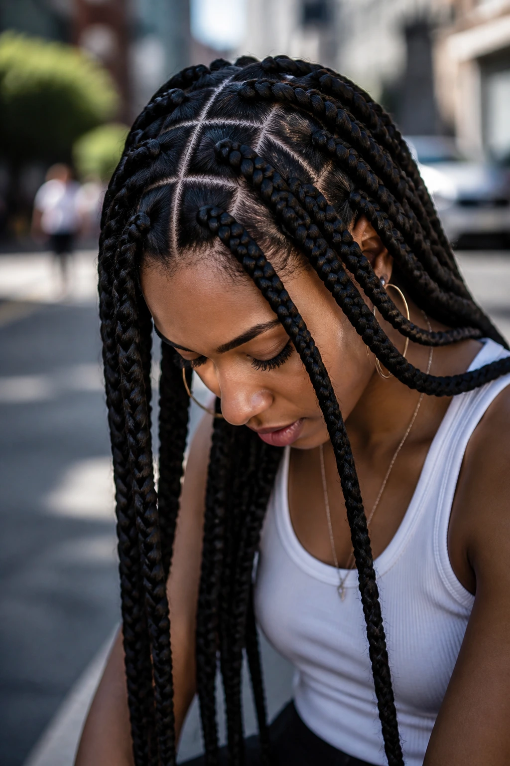 Real person with jumbo knotless braids