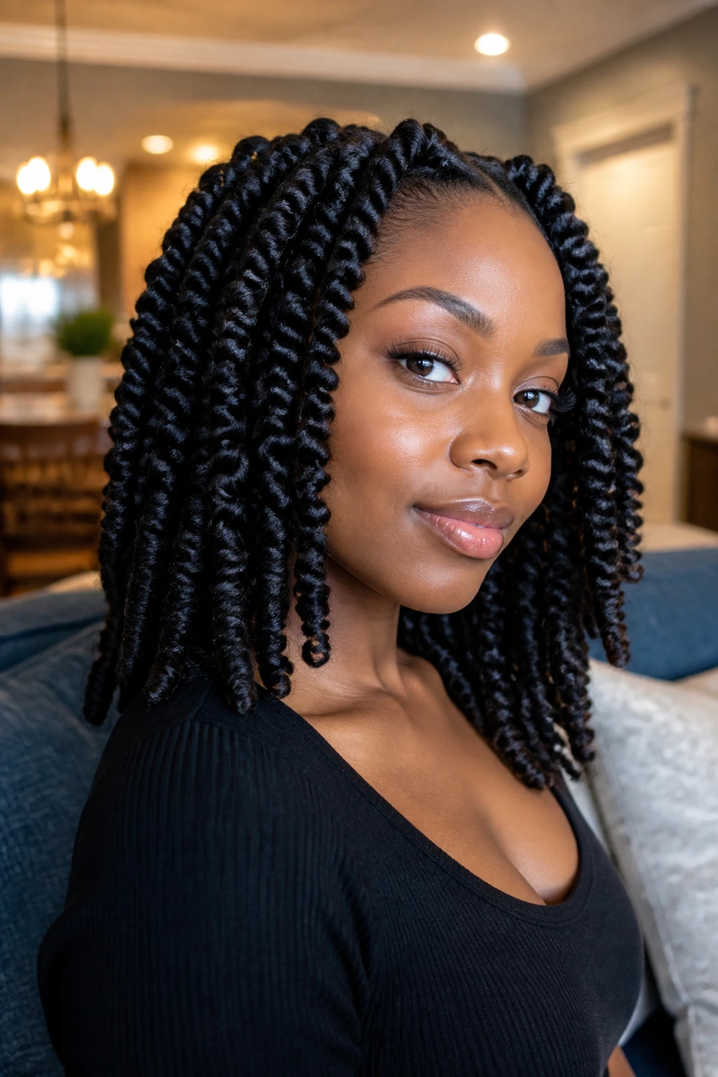 Close-up of a real person with jumbo spring twists