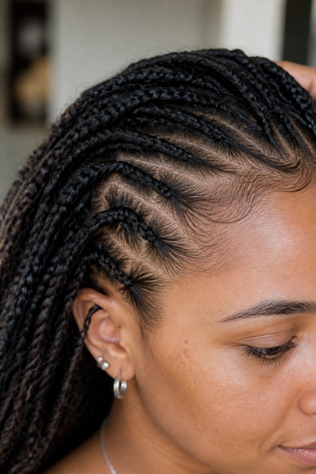 Close-up hairline view of knotless base on a real person