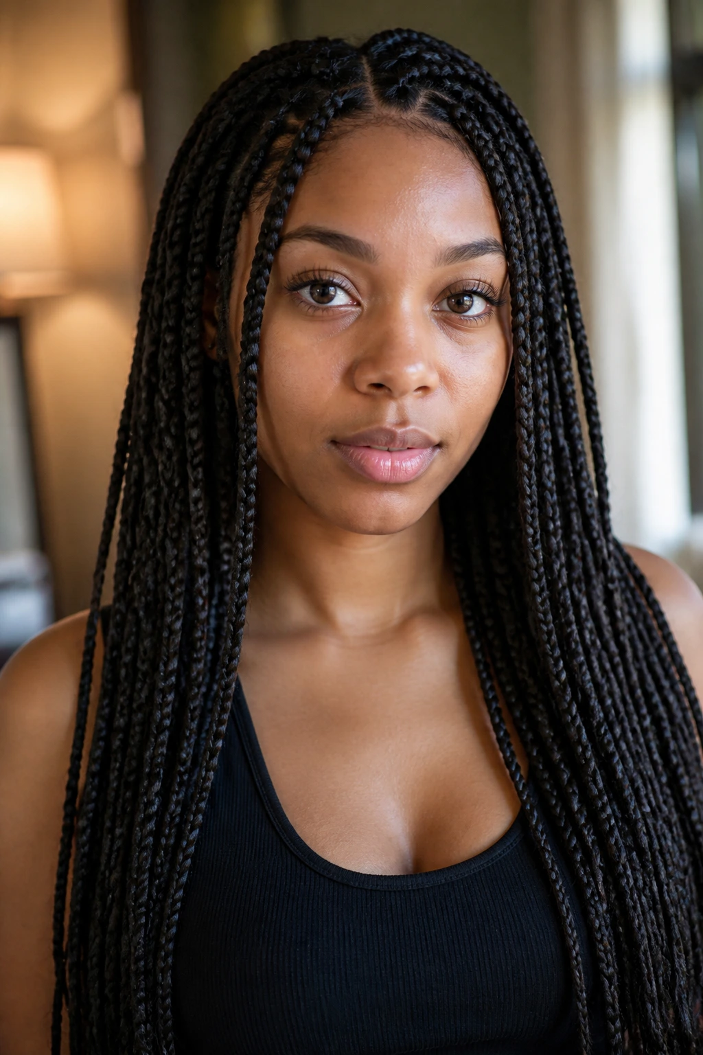 Portrait of a woman with knotless box braids front view