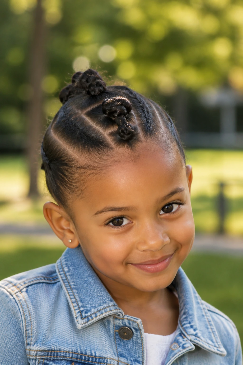 Close-up of a girl with knotted center ridge in a Knotted Mohawk