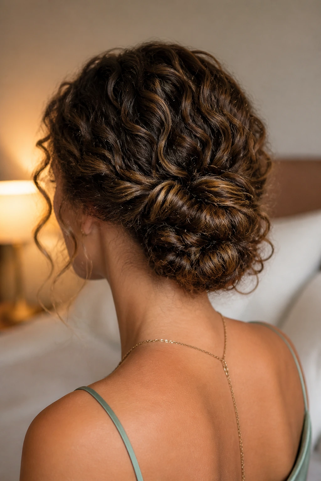 Knotted nape bun with hidden pins on real hair