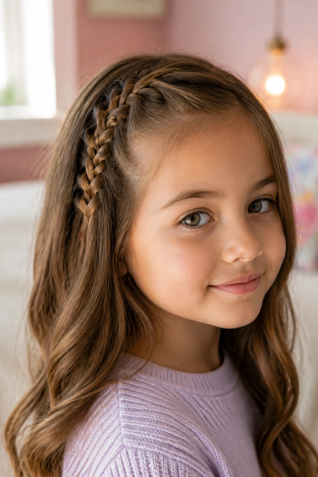 Close-up of a real child with a ladder braid accent on the side.
