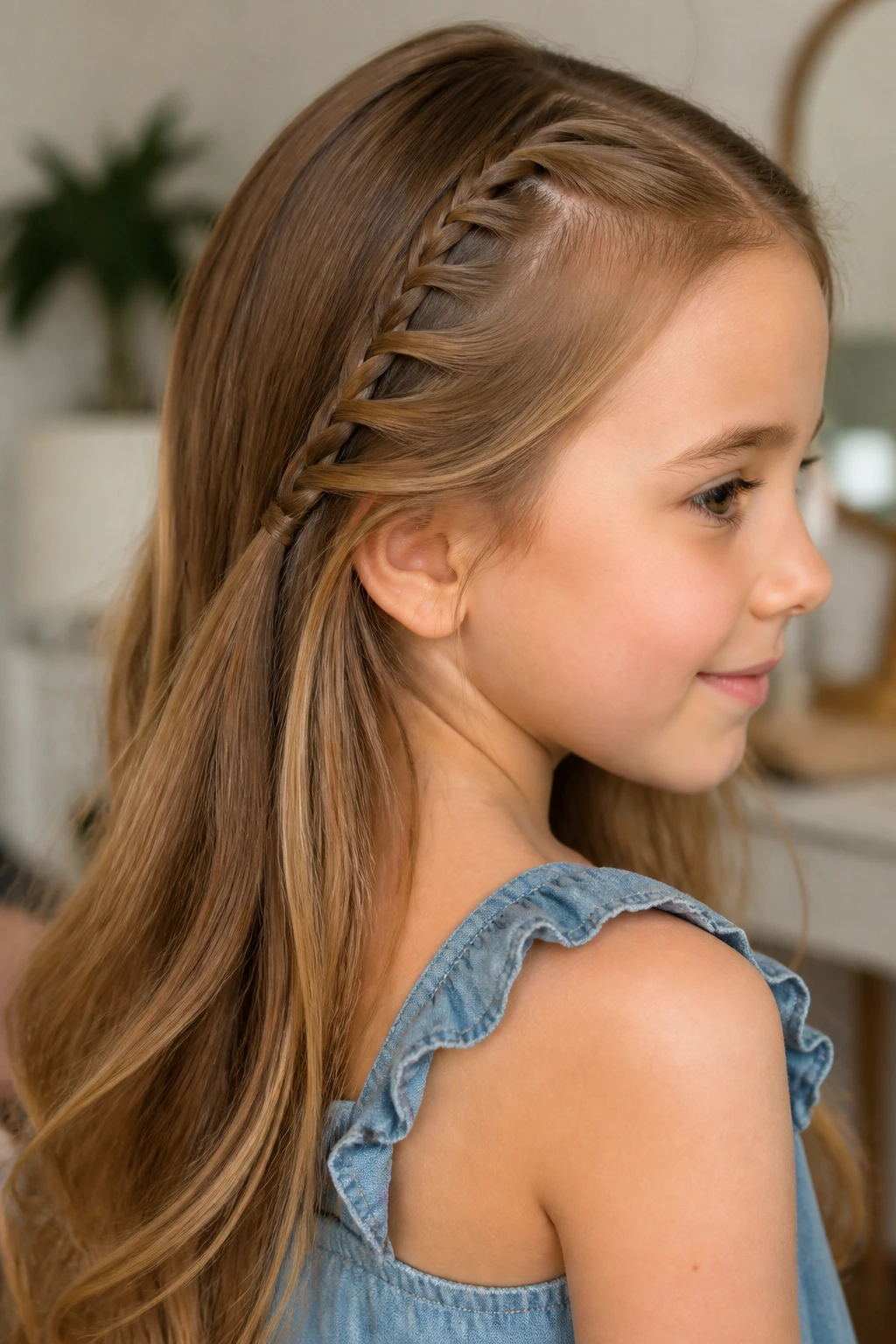 Profile of a real girl with a ladder braid accent on the temple