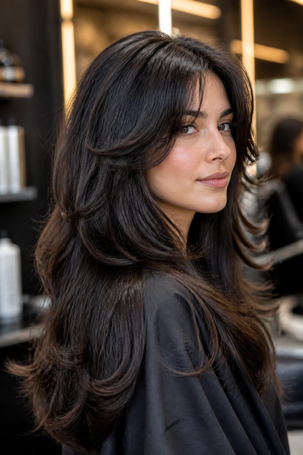Portrait of thick hair with smart layer placement to control volume