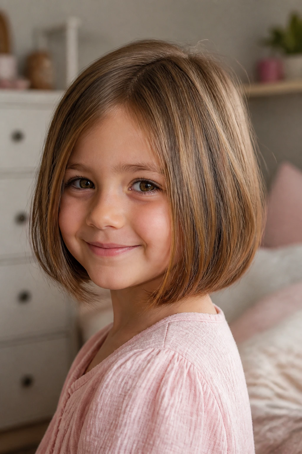 Child with layered bob for fine hair