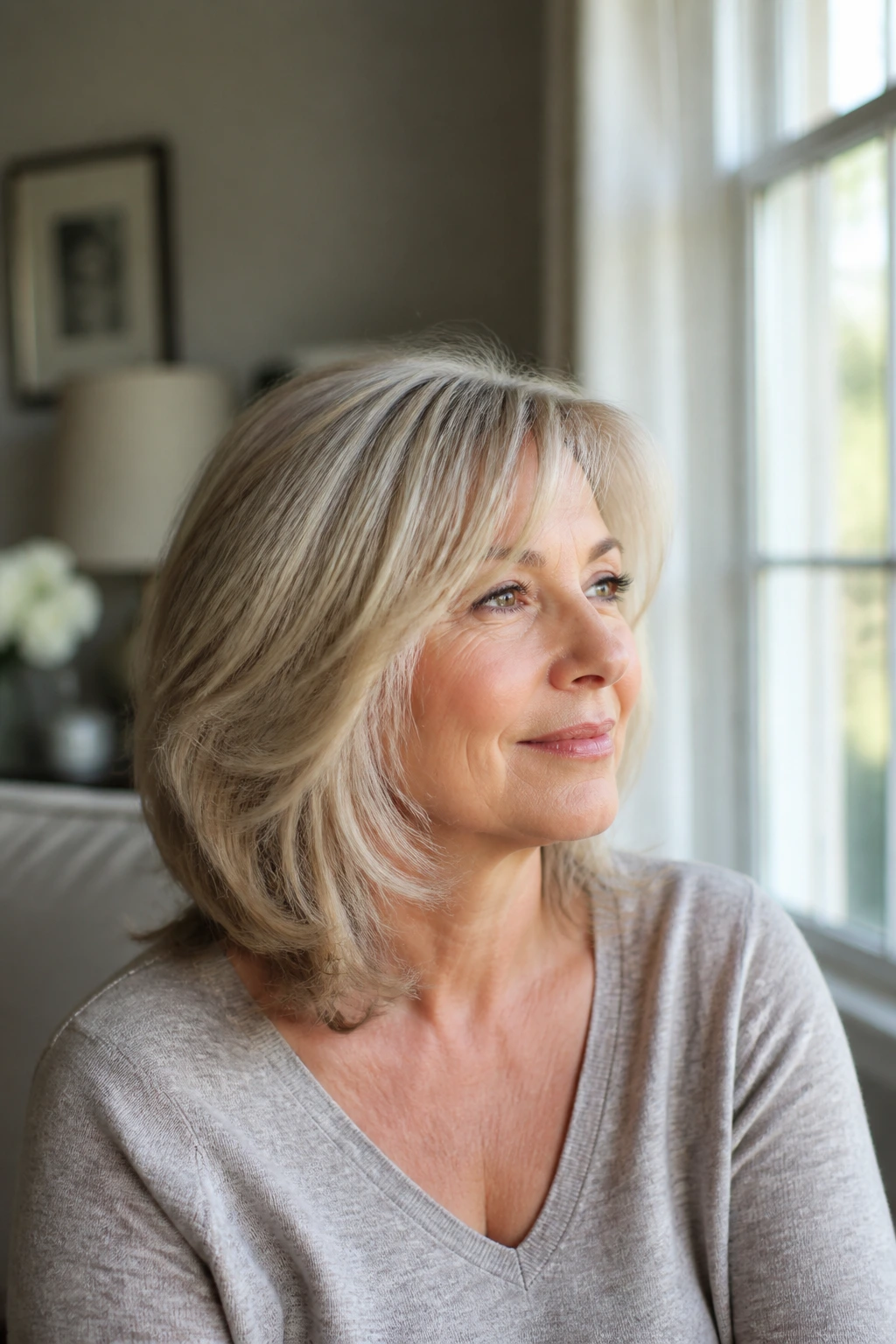Close-up of mid-length layered hair looking well-shaped between trims