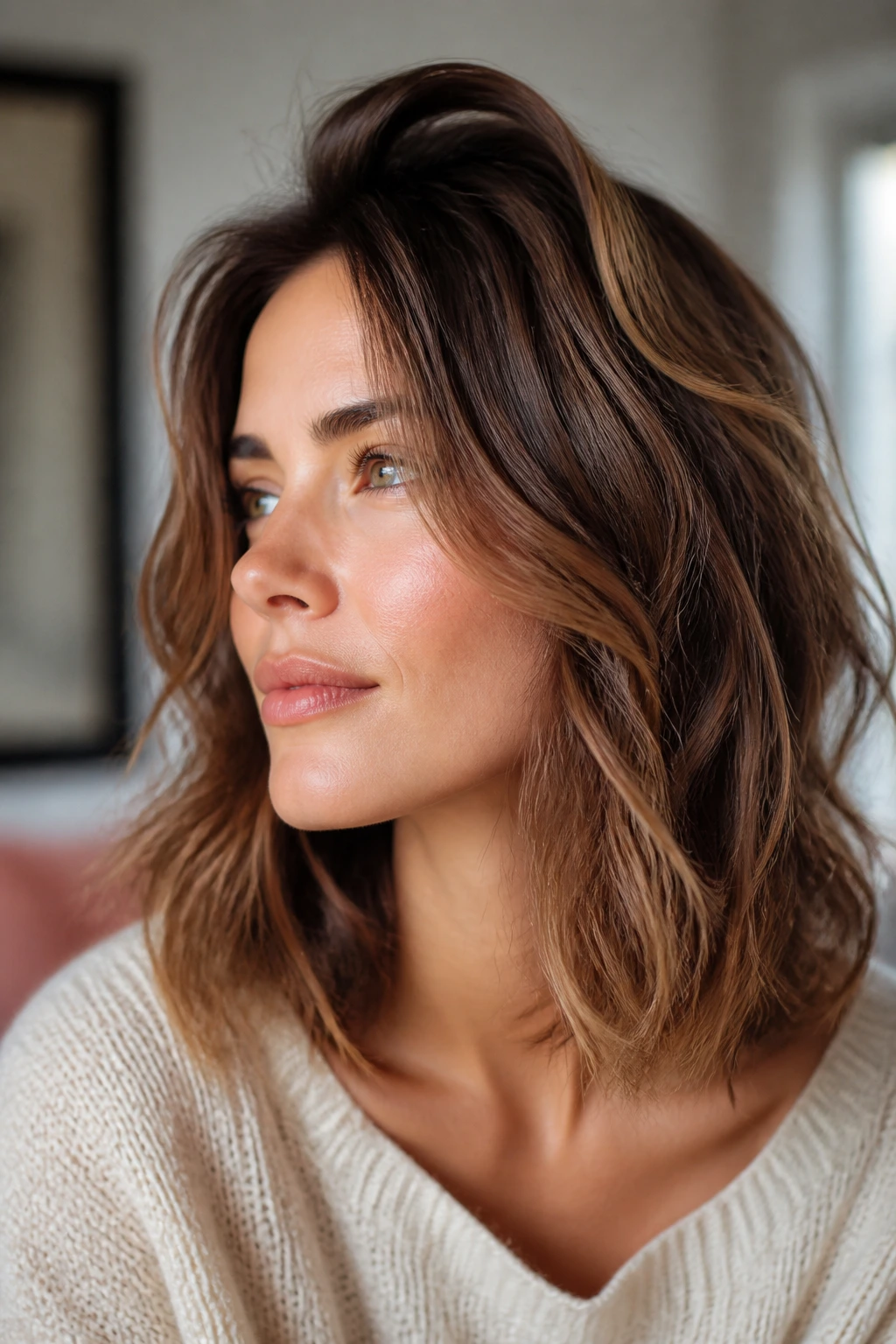 Close-up of layered lob with crown lift waves
