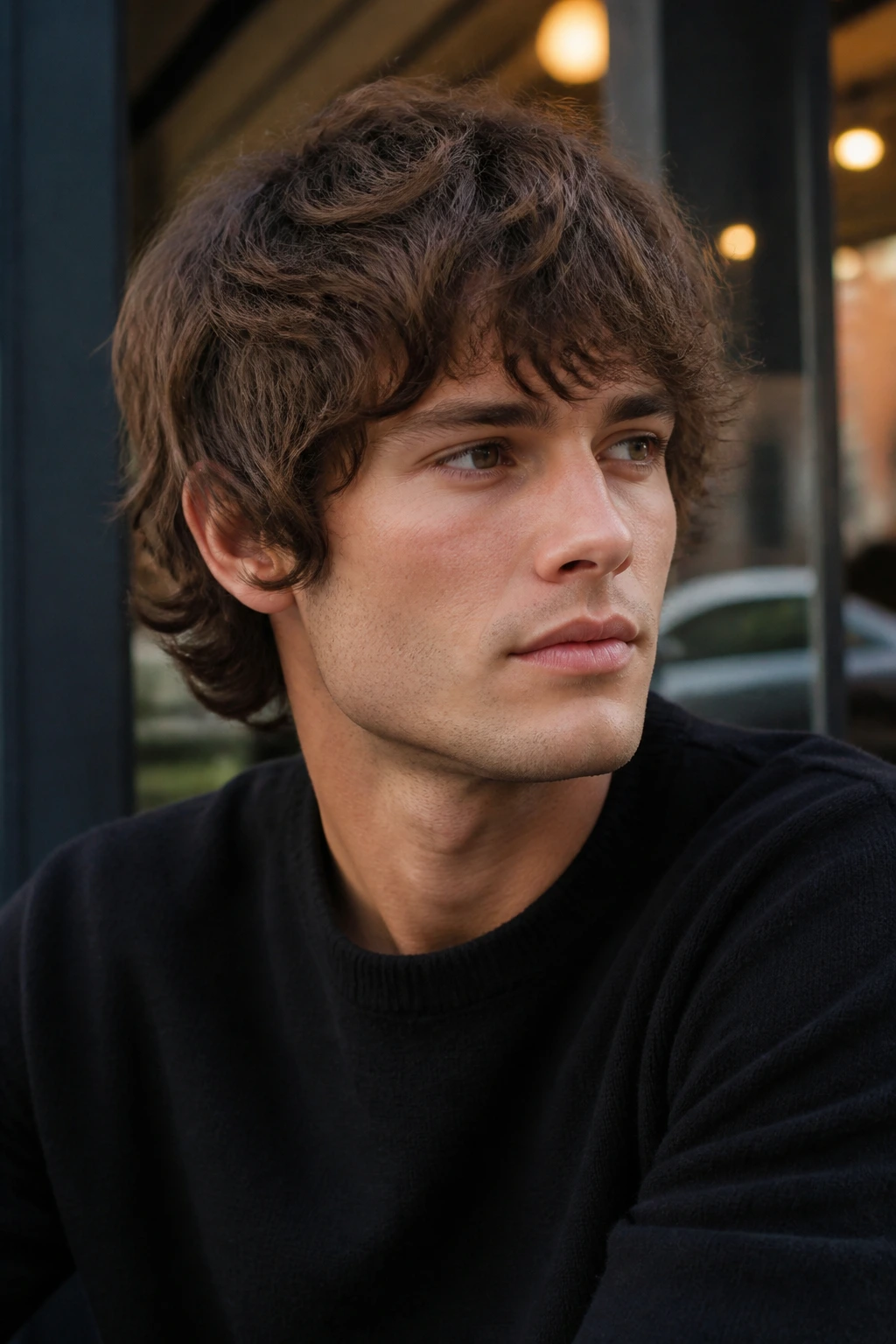 Close-up of a man with layered mop top showing texture.