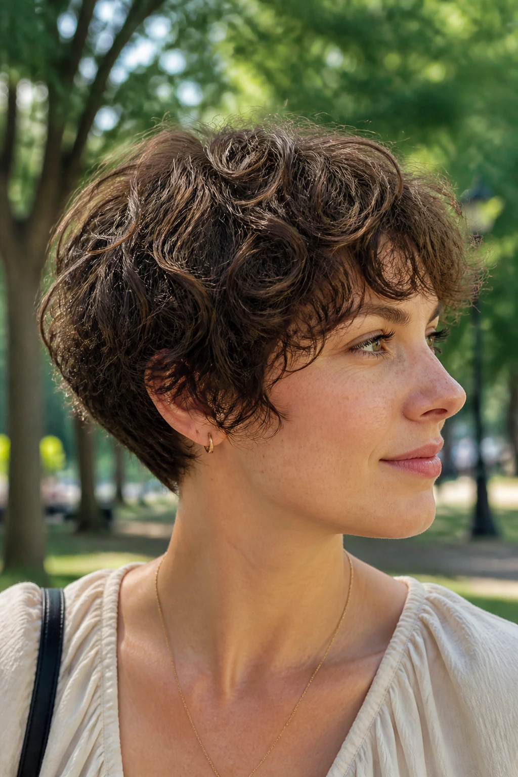 Close-up of layered mushroom cut on a real woman