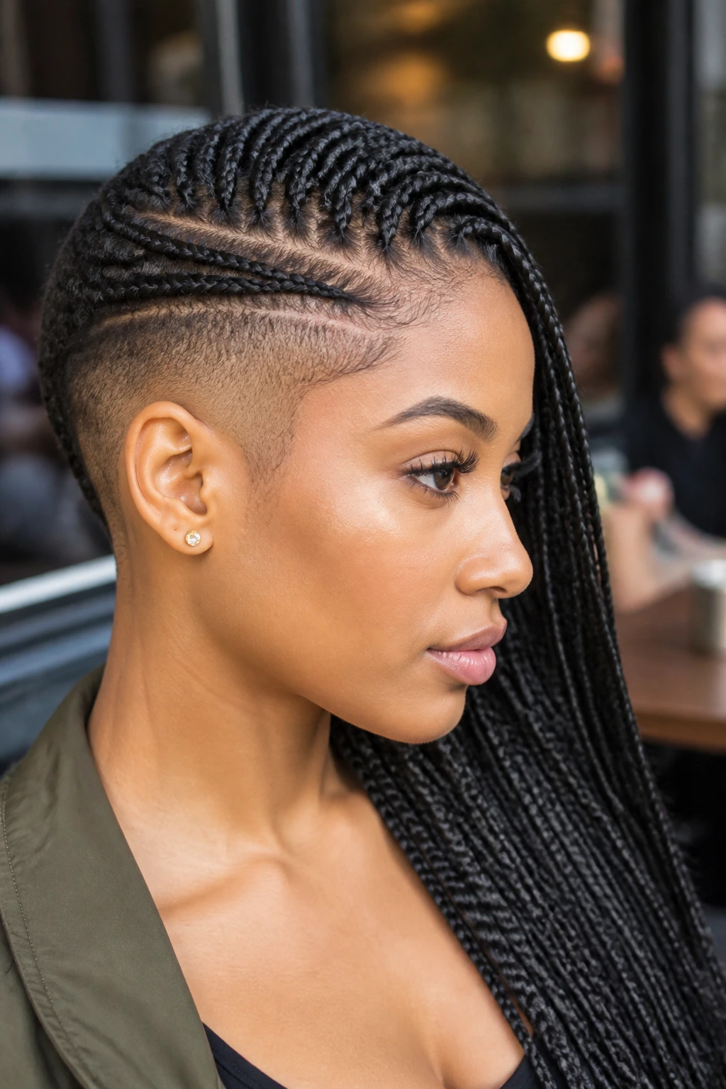 Close-up of lemonade braids with a low undercut on a real person