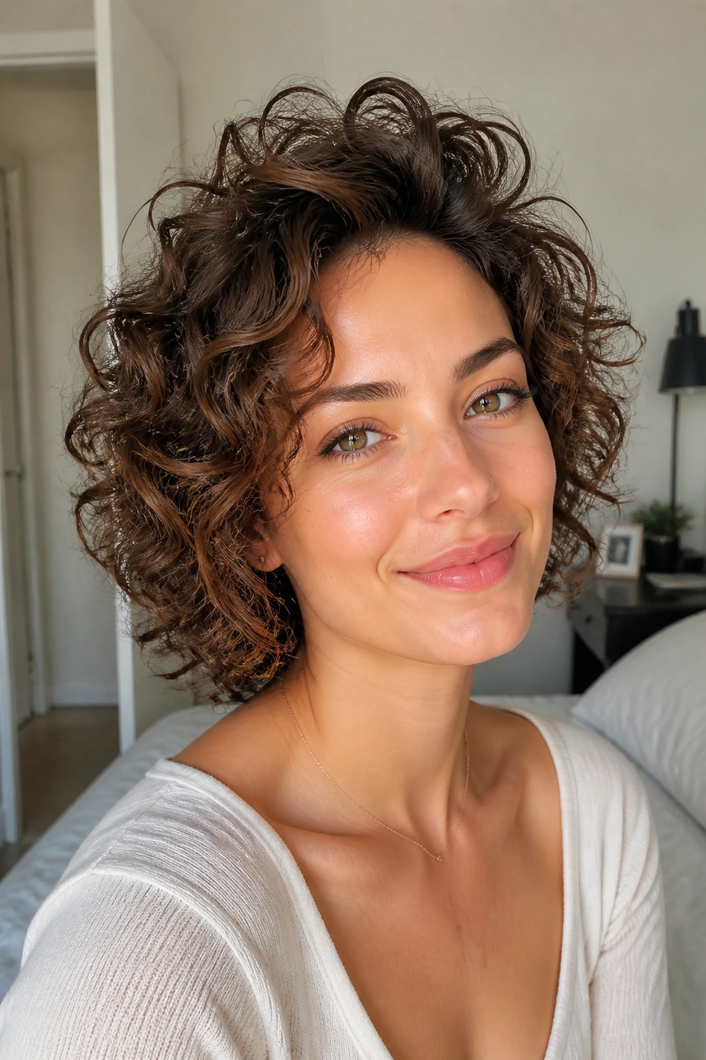 Close-up of lifted crown curls on a real woman