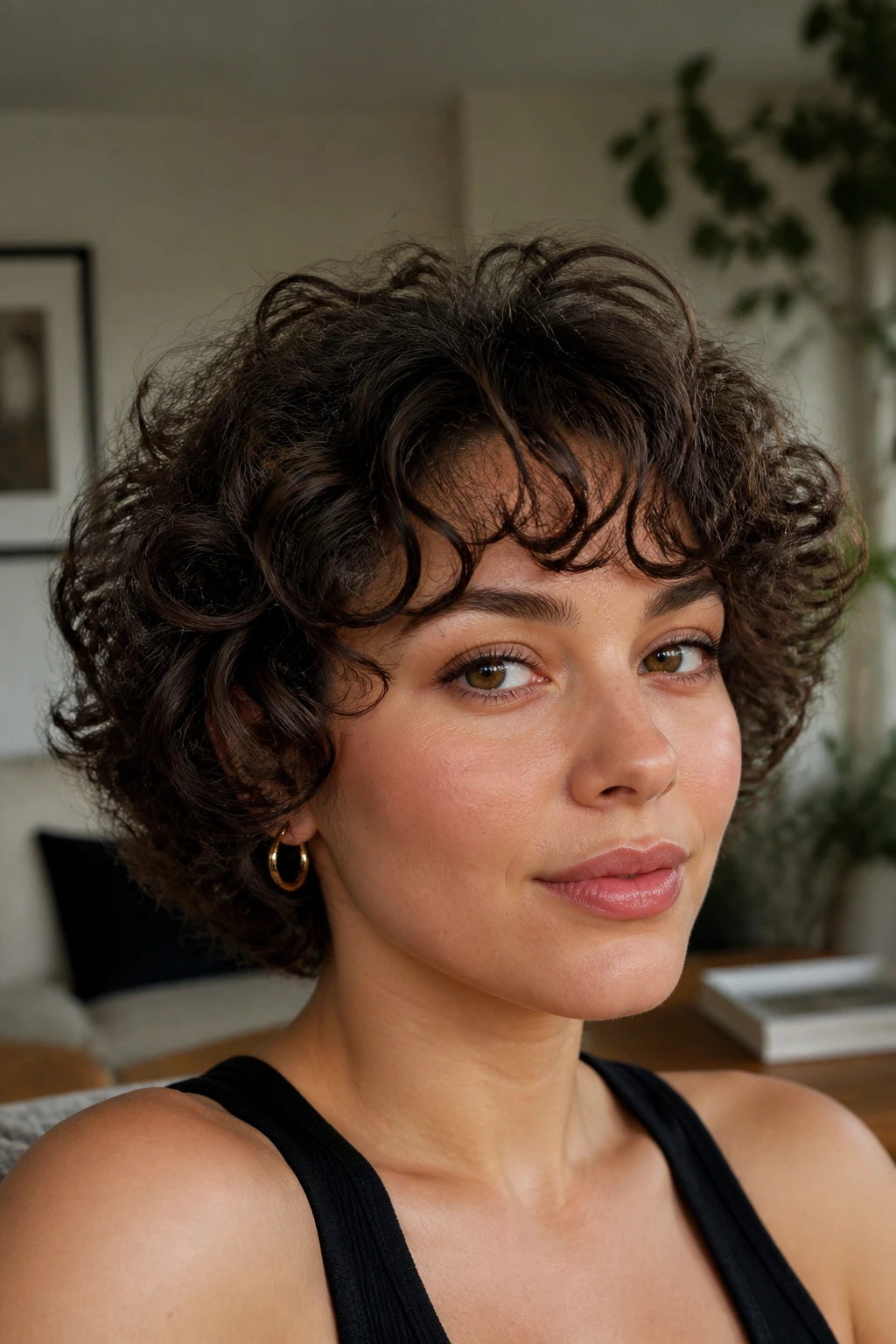 Close-up of a real woman with lifted volume bangs and front root lift