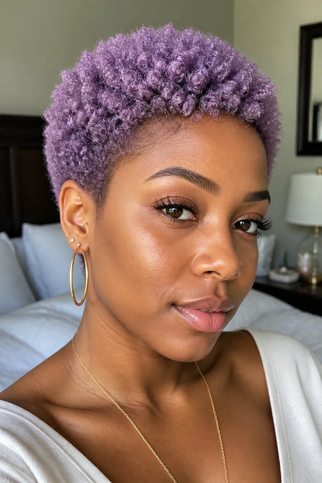 Close-up of a person with lilac frosting on a TWA