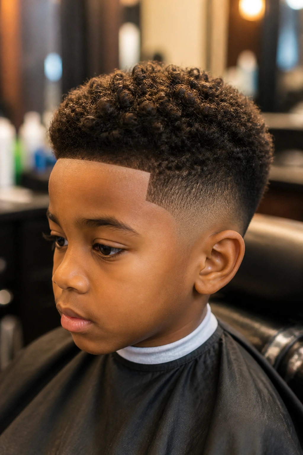 Close-up of a real Black boy with a clean line-up and soft fade.