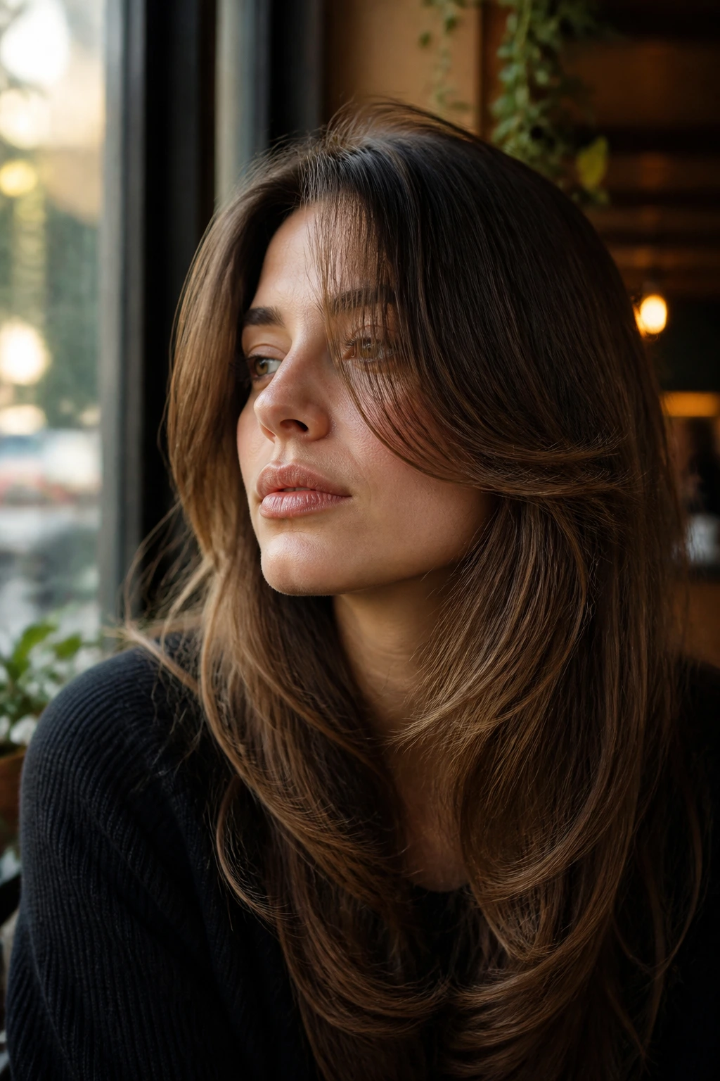 Close-up of a real woman with lip-level front layers around the mouth