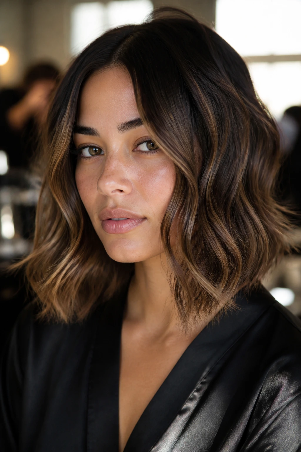 Portrait of real woman with shoulder-length lob and S-shaped bends
